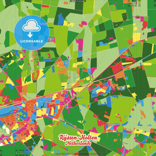 Rijssen-Holten, Overijssel, Netherlands Crazy Colorful Street Map Poster Template