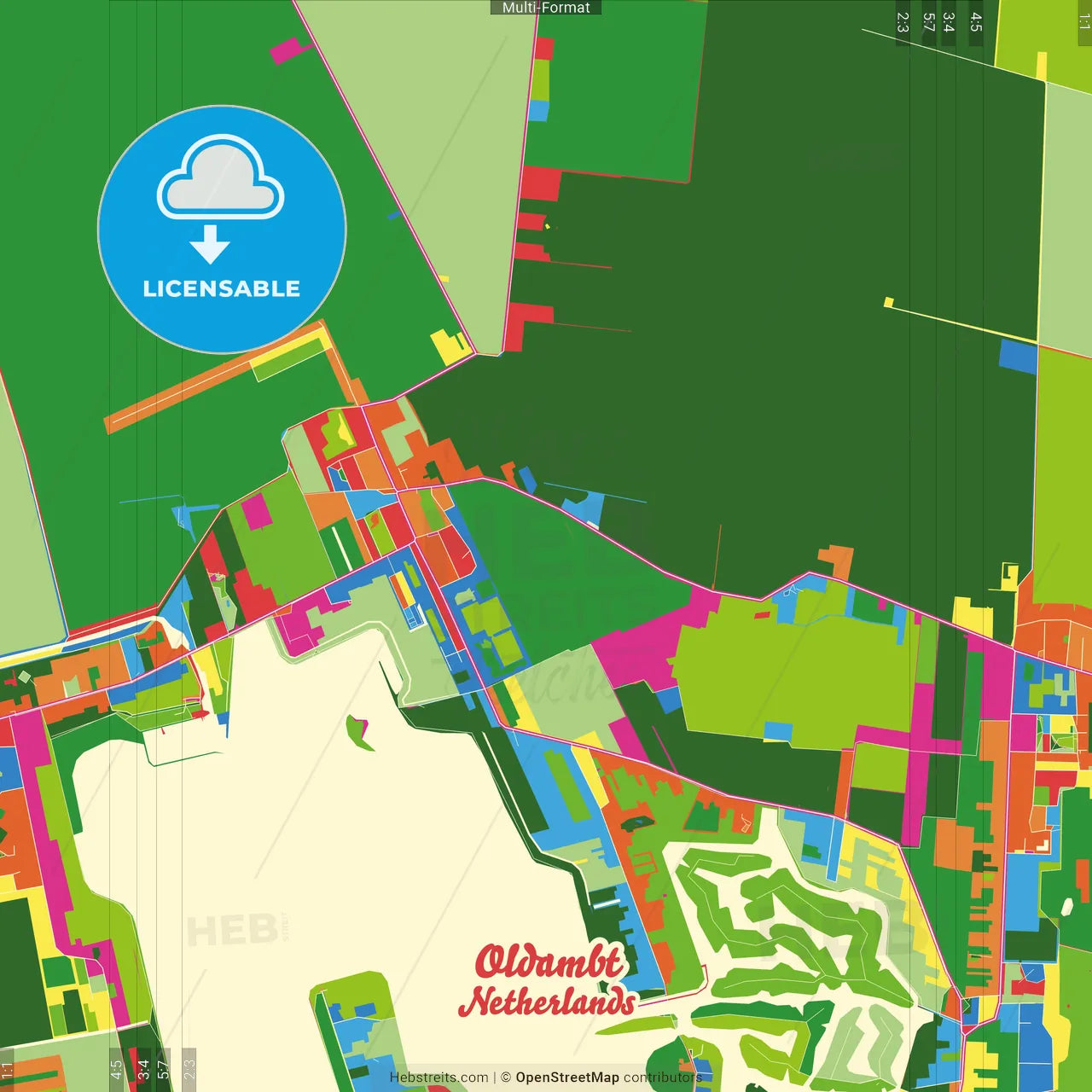 Oldambt, Groningen, Netherlands Crazy Colorful Street Map Poster Template