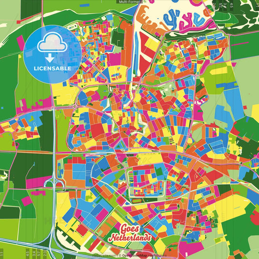 Goes, Zeeland, Netherlands Crazy Colorful Street Map Poster Template