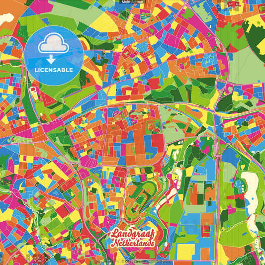 Landgraaf, Limburg, Netherlands Crazy Colorful Street Map Poster Template