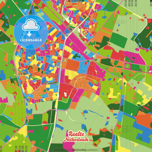 Raalte, Overijssel, Netherlands Crazy Colorful Street Map Poster Template