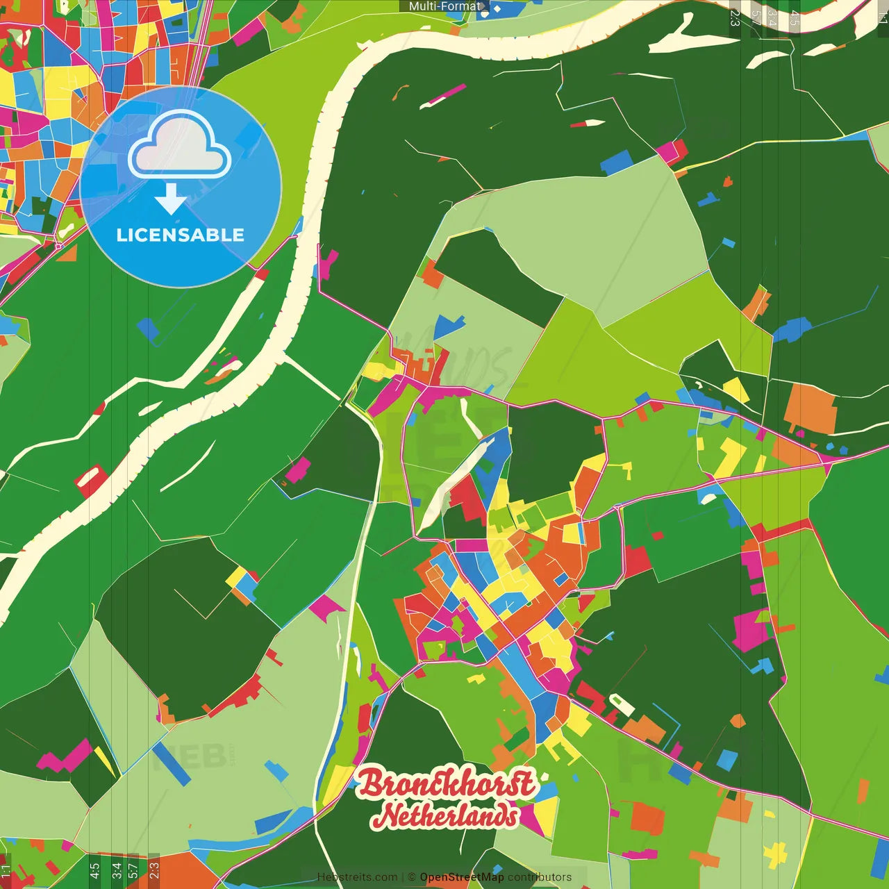 Bronckhorst, Gelderland, Netherlands Crazy Colorful Street Map Poster Template