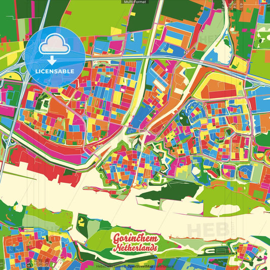 Gorinchem, South Holland, Netherlands Crazy Colorful Street Map Poster Template