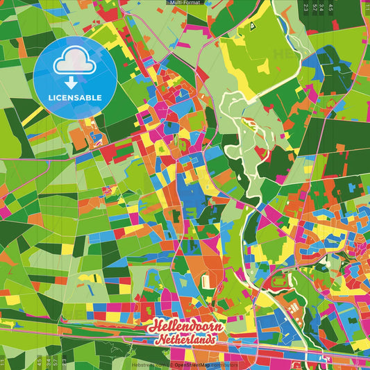 Hellendoorn, Overijssel, Netherlands Crazy Colorful Street Map Poster Template