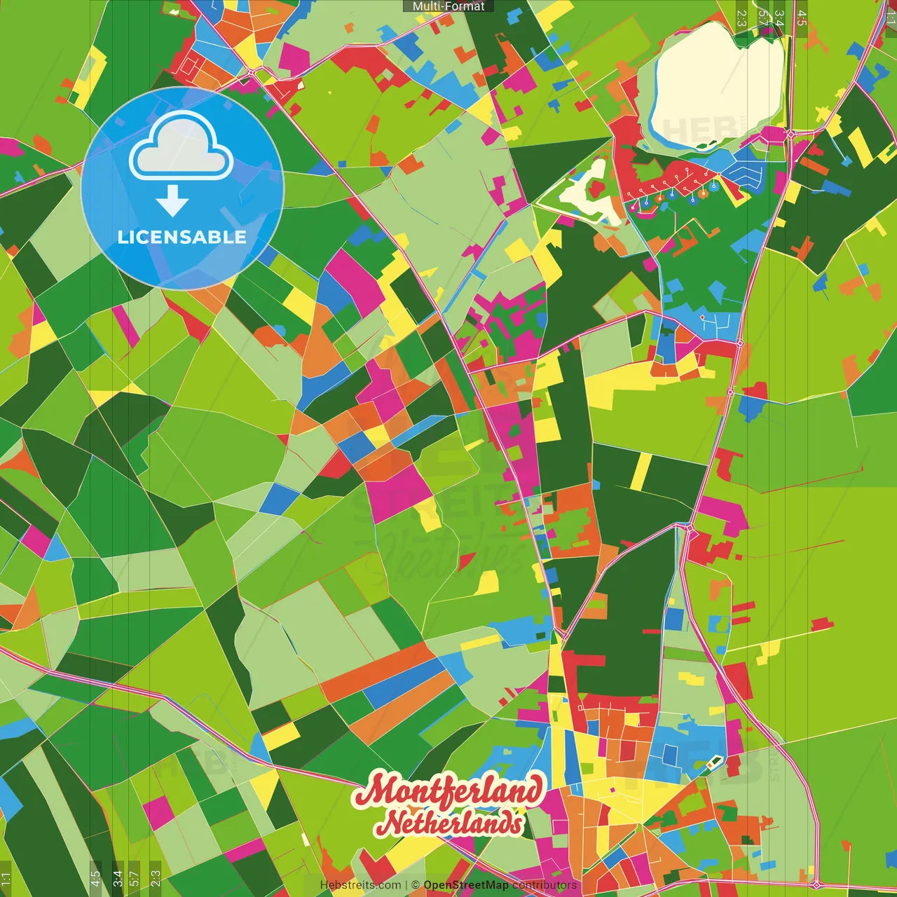 Montferland, Gelderland, Netherlands Crazy Colorful Street Map Poster Template