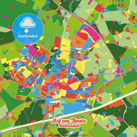 Hof van Twente, Overijssel, Netherlands Crazy Colorful Street Map Poster Template