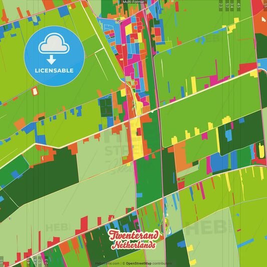 Twenterand, Overijssel, Netherlands Crazy Colorful Street Map Poster Template