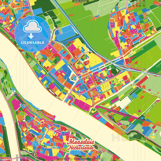 Maassluis, South Holland, Netherlands Crazy Colorful Street Map Poster Template