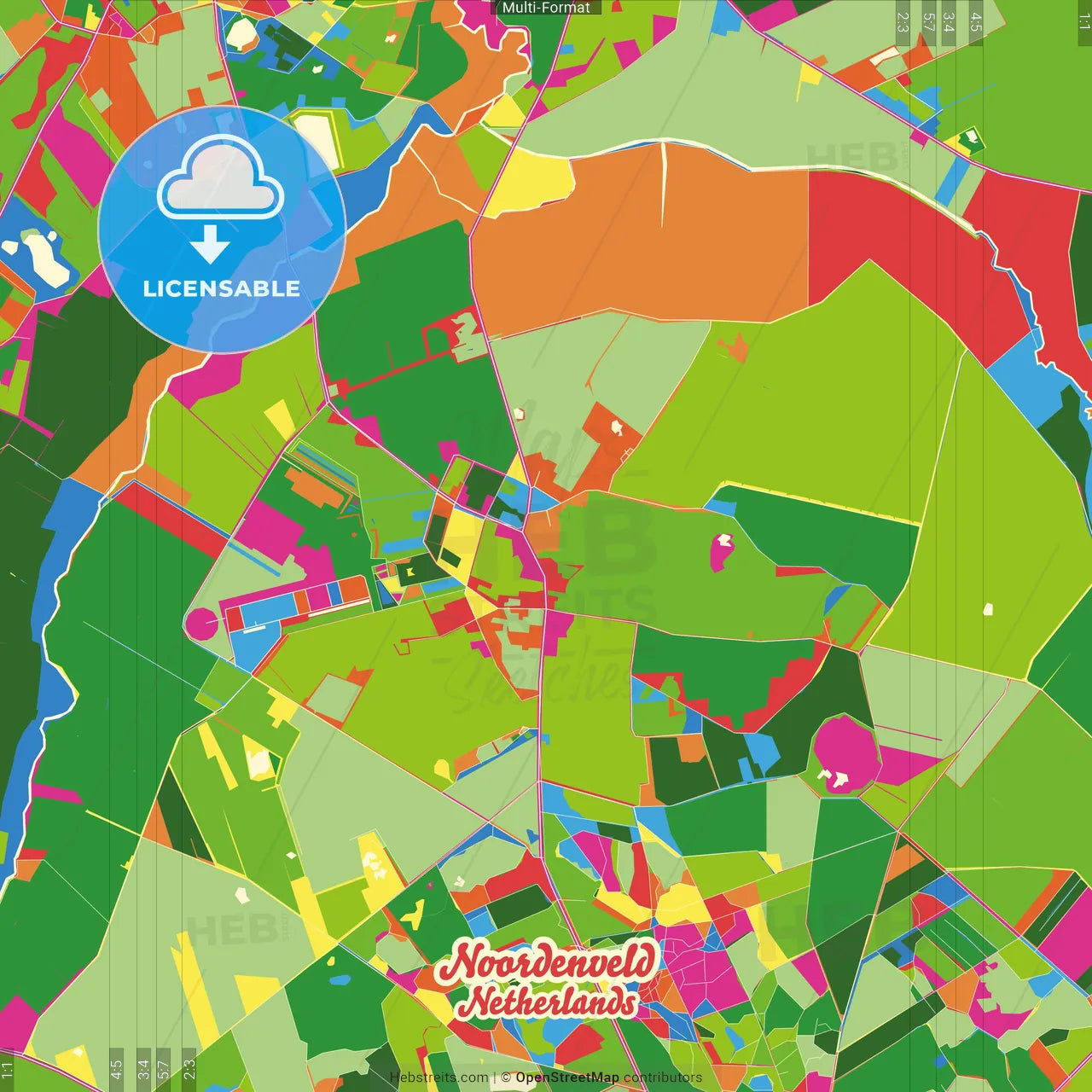 Noordenveld, Drenthe, Netherlands Crazy Colorful Street Map Poster Template