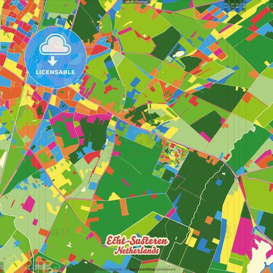 Echt-Susteren, Limburg, Netherlands Crazy Colorful Street Map Poster Template