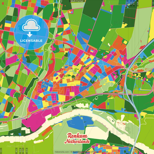 Renkum, Gelderland, Netherlands Crazy Colorful Street Map Poster Template