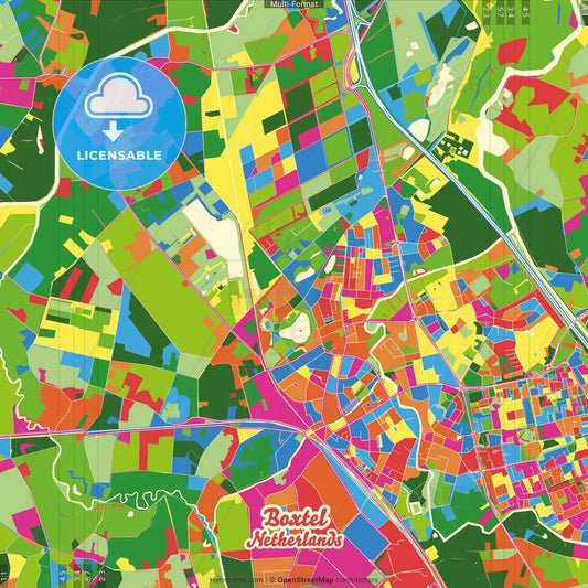 Boxtel, North Brabant, Netherlands Crazy Colorful Street Map Poster Template