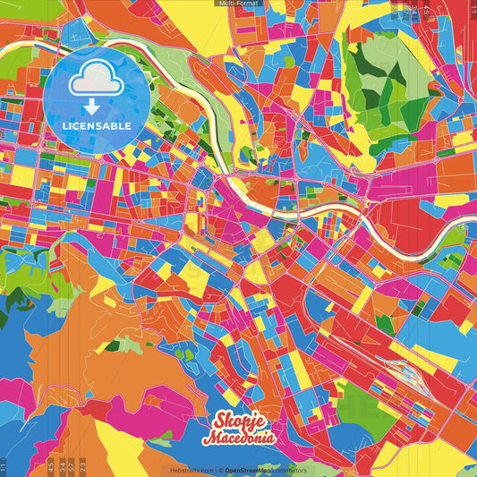 Skopje, North Macedonia Crazy Colorful Street Map Poster Template