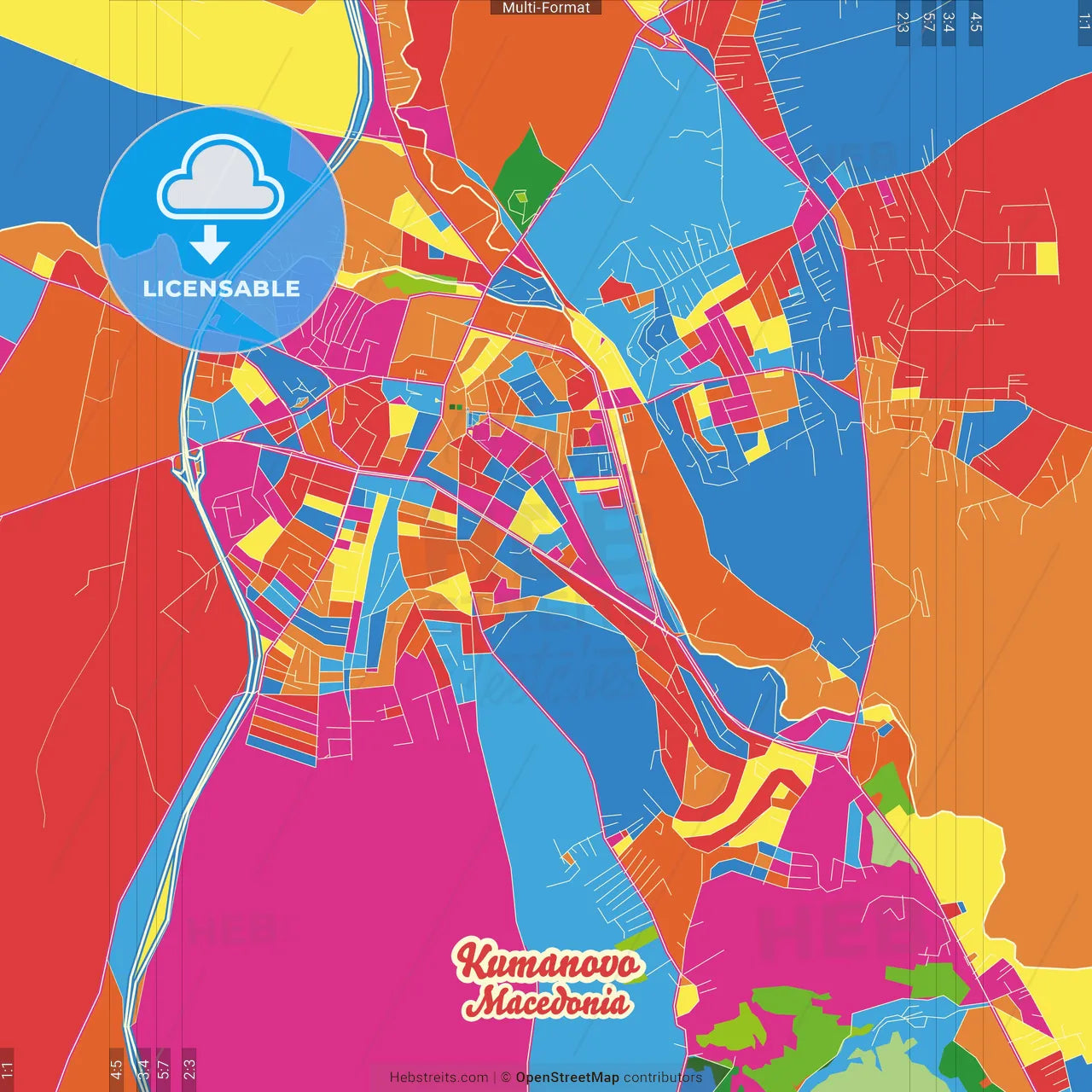 Kumanovo, North Macedonia Crazy Colorful Street Map Poster Template
