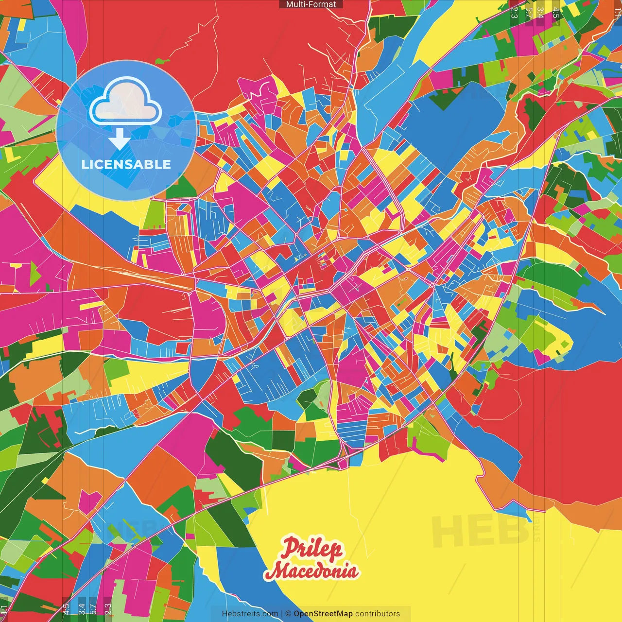 Prilep, North Macedonia Crazy Colorful Street Map Poster Template
