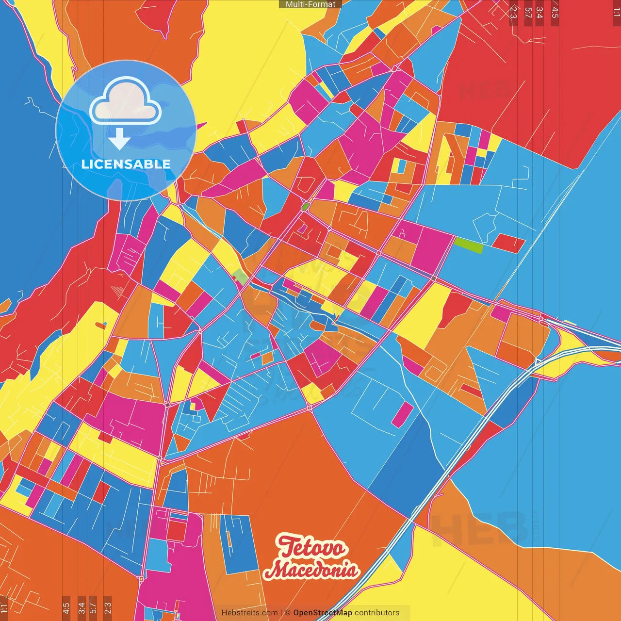 Tetovo, North Macedonia Crazy Colorful Street Map Poster Template