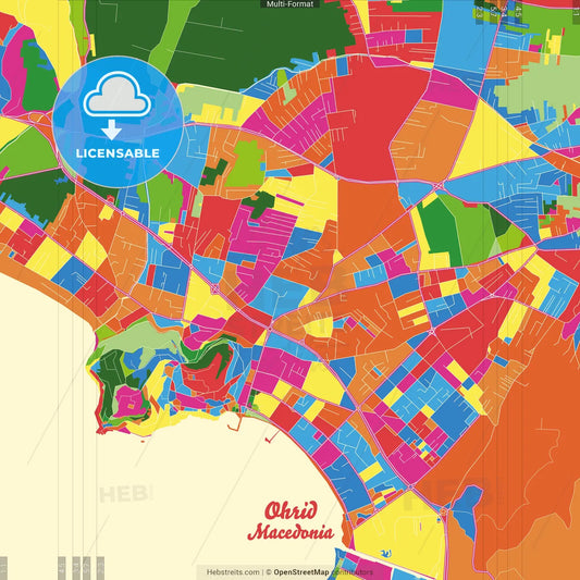 Ohrid, North Macedonia Crazy Colorful Street Map Poster Template