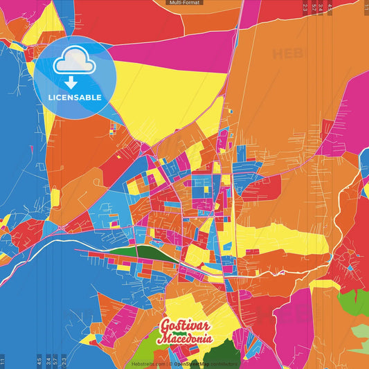 Gostivar, North Macedonia Crazy Colorful Street Map Poster Template