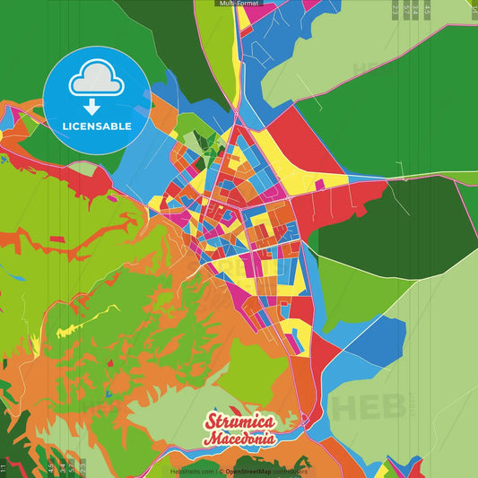 Strumica, North Macedonia Crazy Colorful Street Map Poster Template