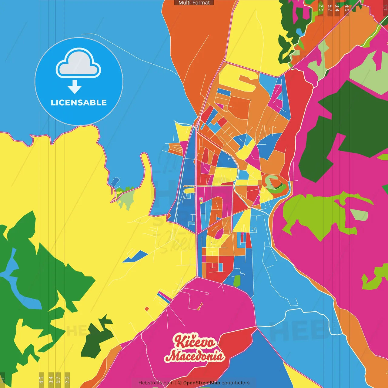 Kičevo, North Macedonia Crazy Colorful Street Map Poster Template