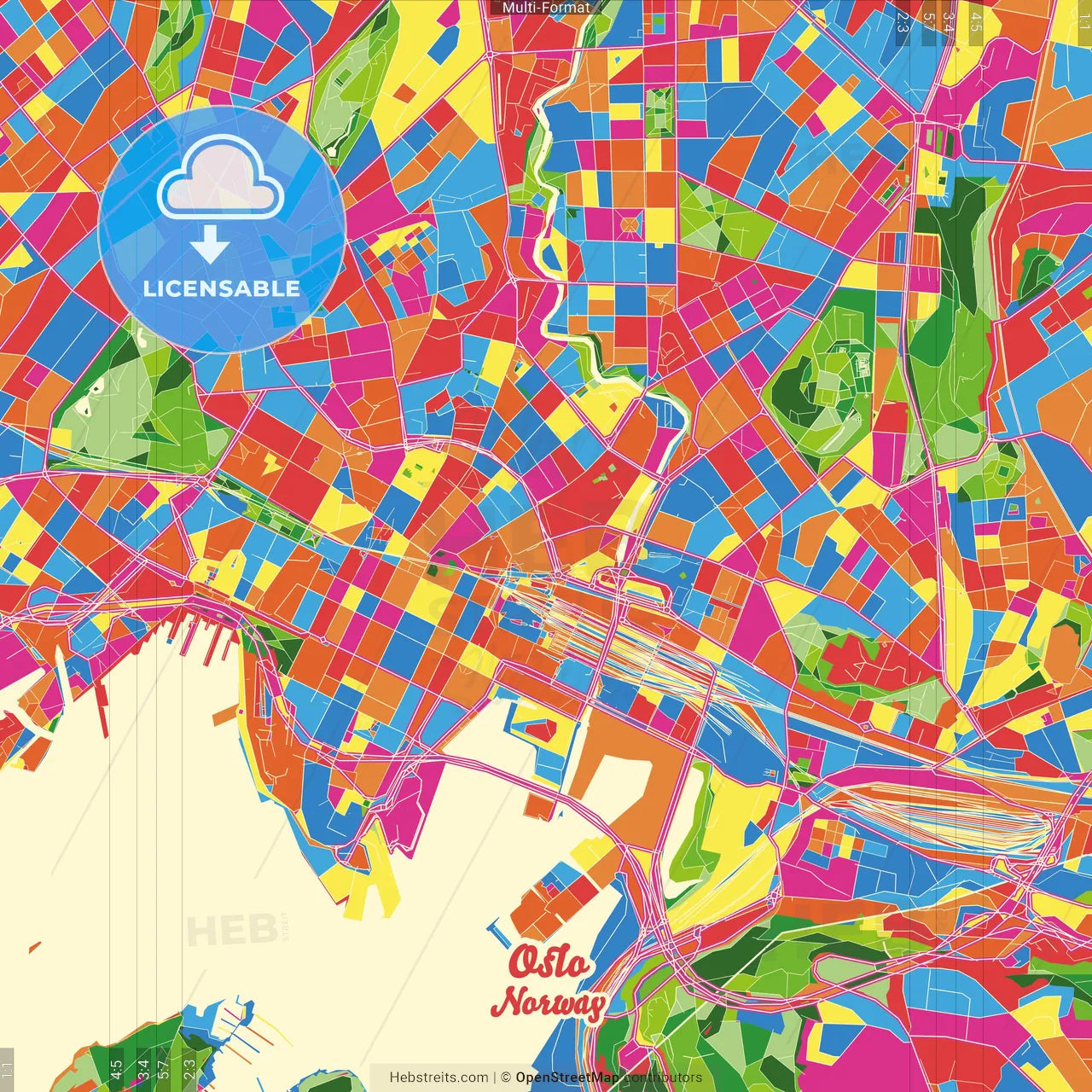 Oslo, Oslo, Norway Crazy Colorful Street Map Poster Template