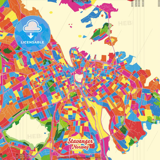 Stavanger, Rogaland, Norway Crazy Colorful Street Map Poster Template