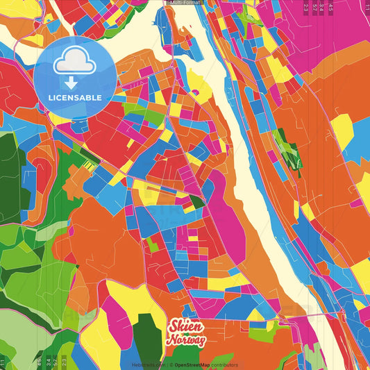 Skien, Telemark, Norway Crazy Colorful Street Map Poster Template