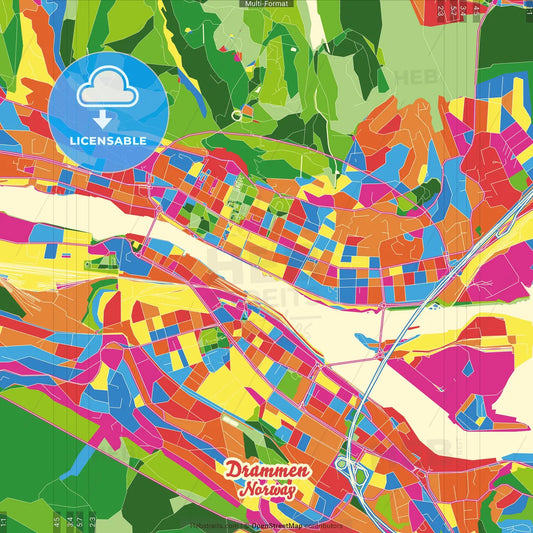 Drammen, Buskerud, Norway Crazy Colorful Street Map Poster Template