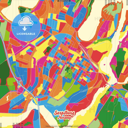 Sarpsborg, Østfold, Norway Crazy Colorful Street Map Poster Template