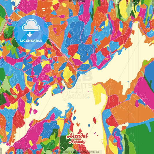 Arendal, Aust-Agder, Norway Crazy Colorful Street Map Poster Template