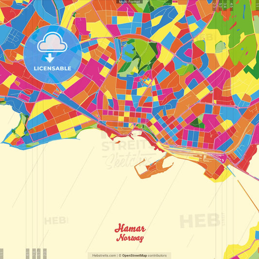 Hamar, Hedmark, Norway Crazy Colorful Street Map Poster Template