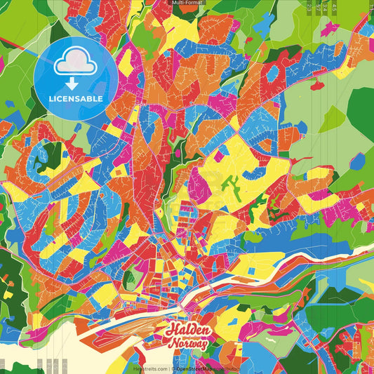 Halden, Østfold, Norway Crazy Colorful Street Map Poster Template