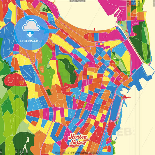 Horten, Vestfold, Norway Crazy Colorful Street Map Poster Template