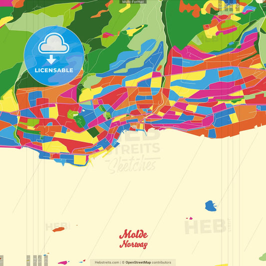 Molde, Møre og Romsdal, Norway Crazy Colorful Street Map Poster Template