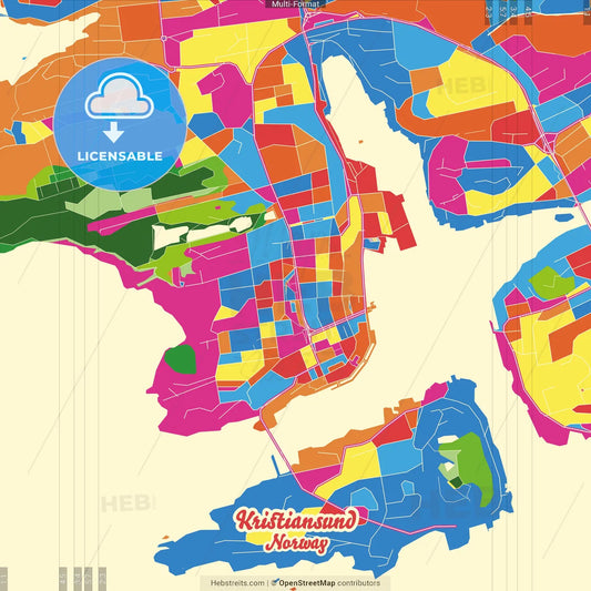 Kristiansund, Møre og Romsdal, Norway Crazy Colorful Street Map Poster Template