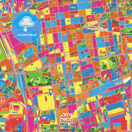 Łódź, Łódź, Poland Crazy Colorful Street Map Poster Template