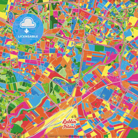 Lublin, Lublin, Poland Crazy Colorful Street Map Poster Template