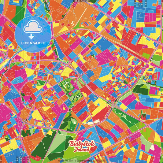 Białystok, Podlaskie, Poland Crazy Colorful Street Map Poster Template