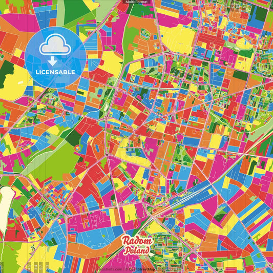 Radom, Masovian, Poland Crazy Colorful Street Map Poster Template