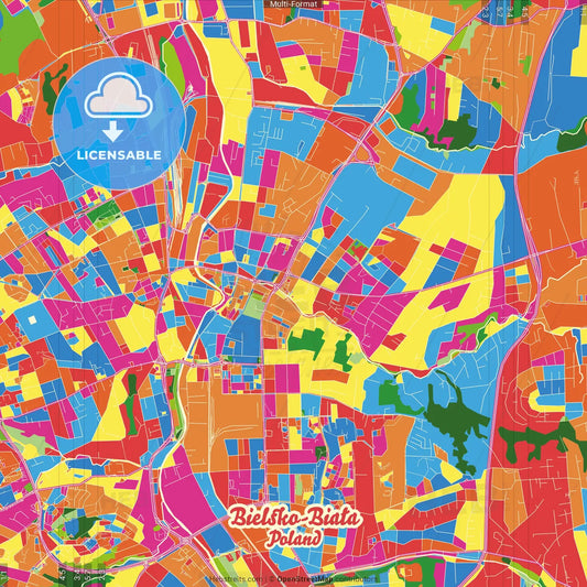 Bielsko-Biała, Silesian, Poland Crazy Colorful Street Map Poster Template