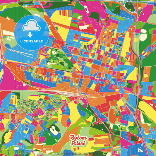 Bytom, Silesian, Poland Crazy Colorful Street Map Poster Template