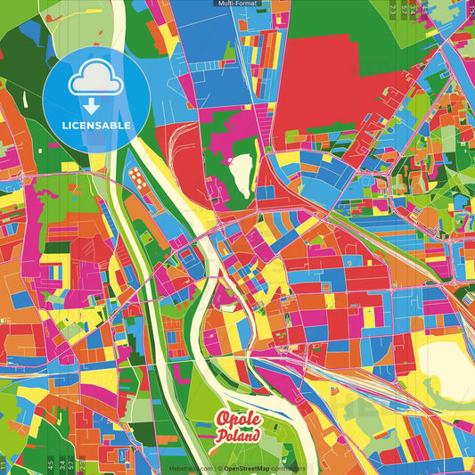 Opole, Opole, Poland Crazy Colorful Street Map Poster Template