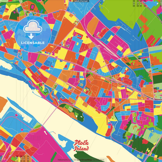 Płock, Masovian, Poland Crazy Colorful Street Map Poster Template