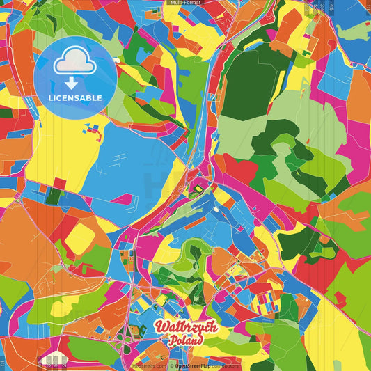 Wałbrzych, Lower Silesian, Poland Crazy Colorful Street Map Poster Template