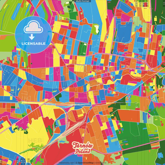 Tarnów, Lesser Poland, Poland Crazy Colorful Street Map Poster Template