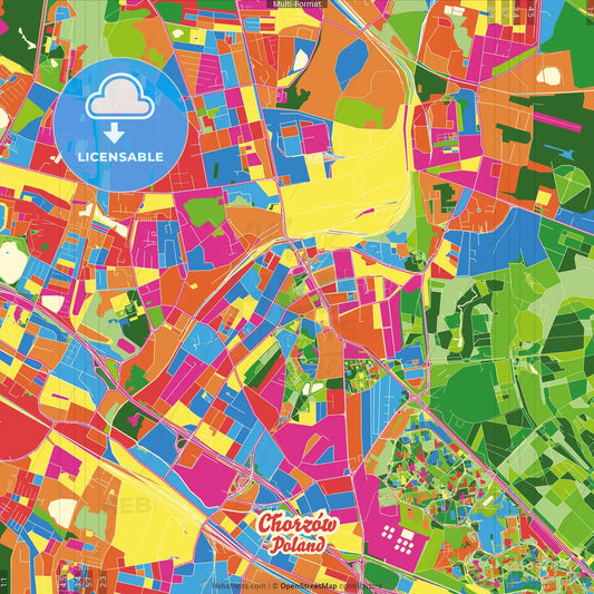 Chorzów, Silesian, Poland Crazy Colorful Street Map Poster Template