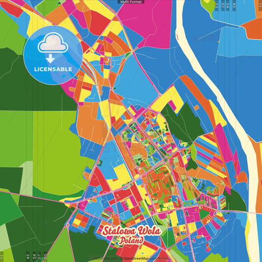 Stalowa Wola, Podkarpackie, Poland Crazy Colorful Street Map Poster Template