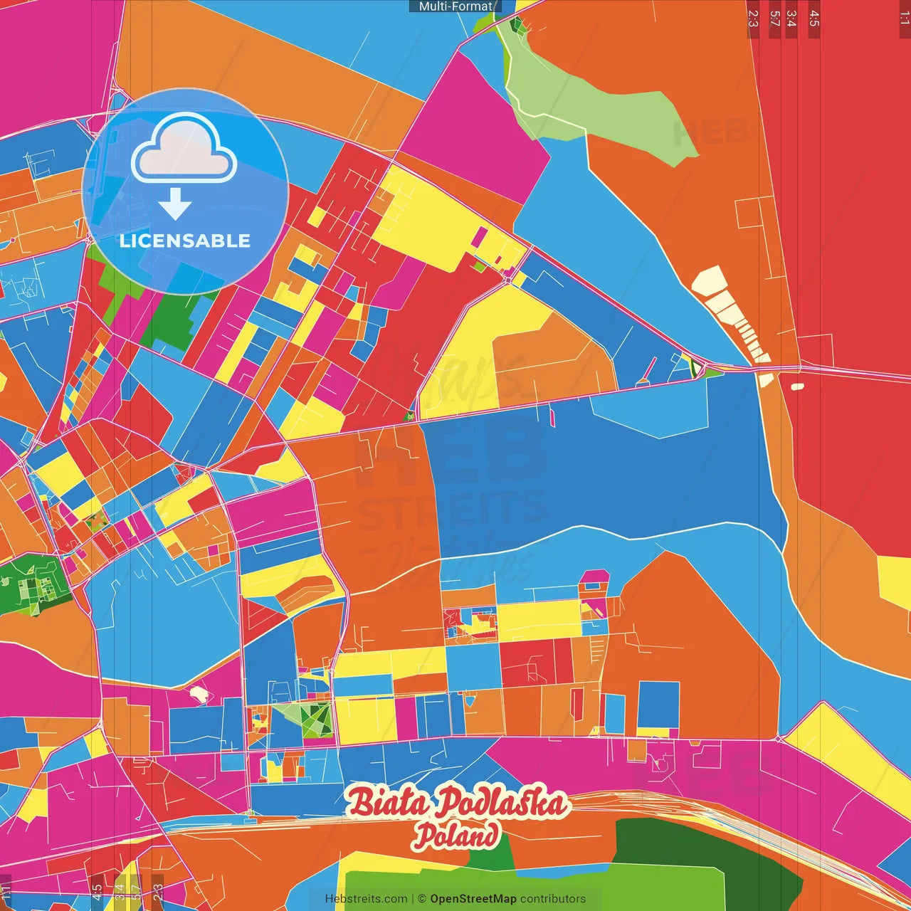 Biała Podlaska, Lublin, Poland Crazy Colorful Street Map Poster Template