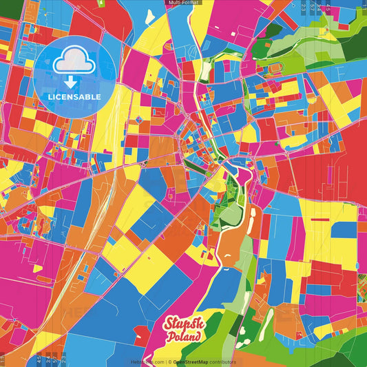 Słupsk, Pomeranian, Poland Crazy Colorful Street Map Poster Template