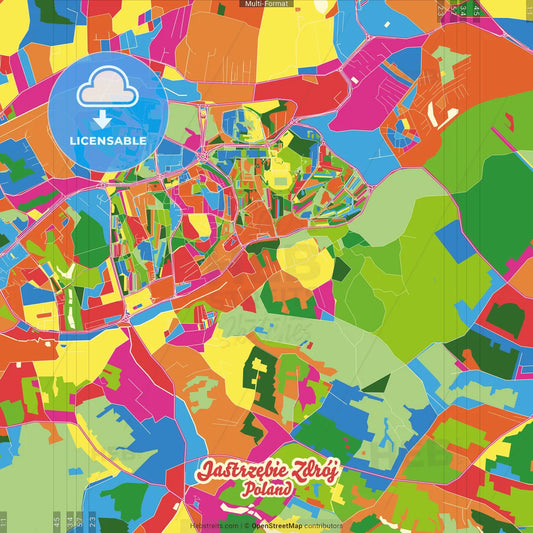 Jastrzębie Zdrój, Silesian, Poland Crazy Colorful Street Map Poster Template
